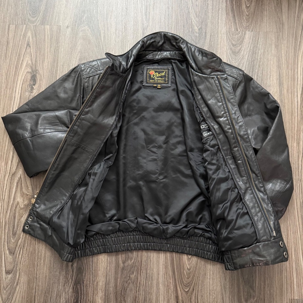 Reed Sportswear Corvette Black Leather Bomber Jacket Mens XL Vintage Racing Moto - Picture 5 of 11